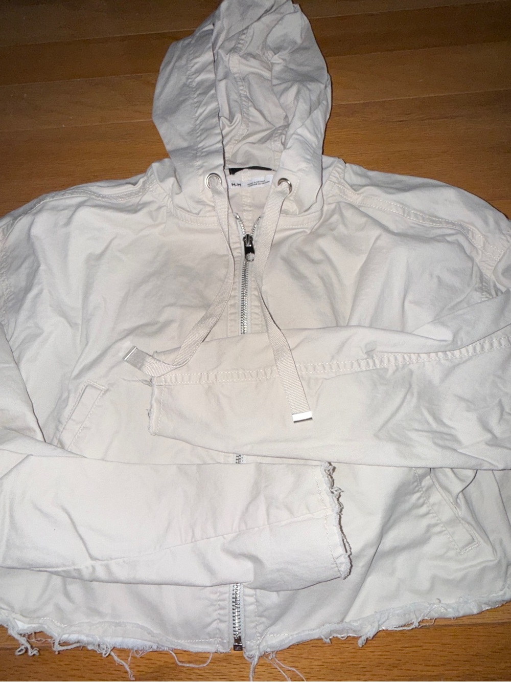BDG Cream Hooded Zip Utility Jacket Cropped